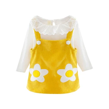 

Baby Girl Clothes 0-3T Autumn New Girls Flower Print Long-sleeved Sets White Top + Corduroy Sling Dress 2 Pieces Sets