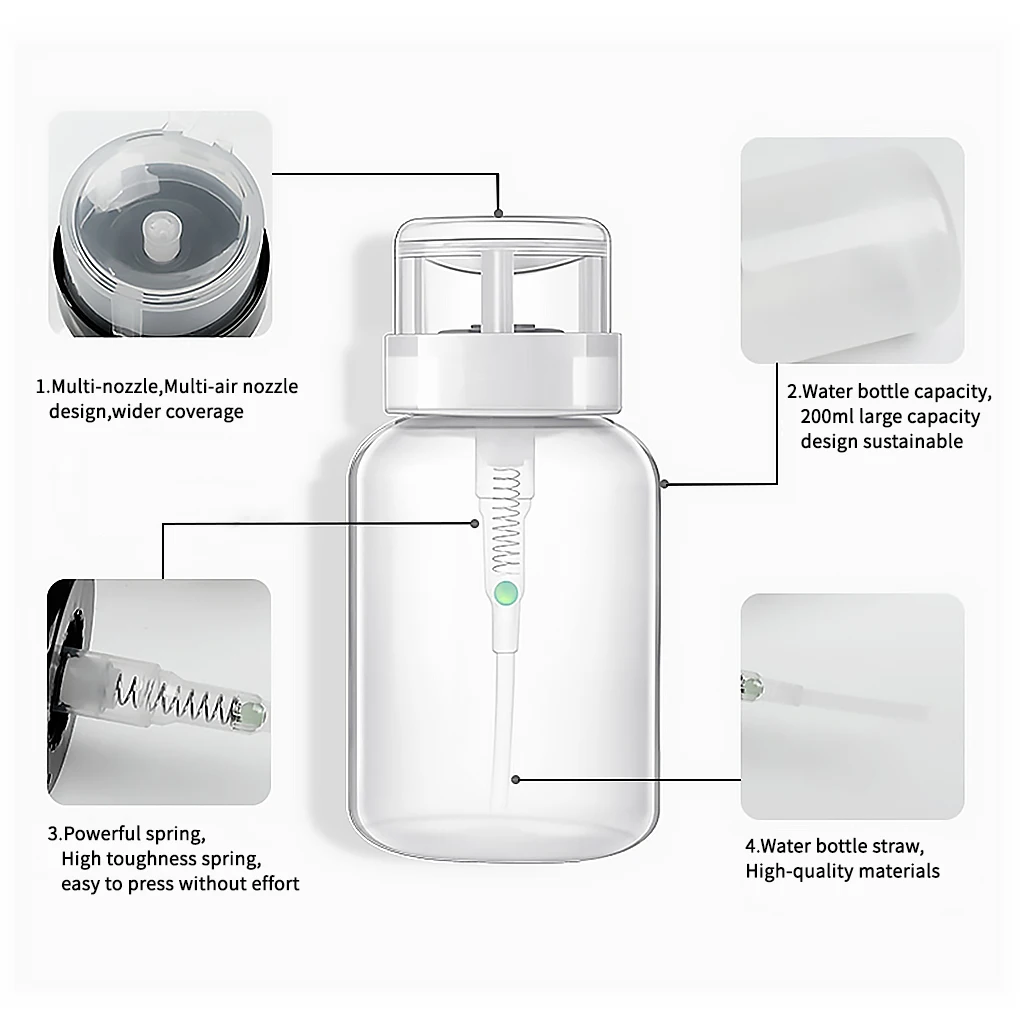 Pump Dispenser 60/100/120/150/180/200ml Push Down Empty For Nail Polish Remover Alcohol Clear Bottle Storage