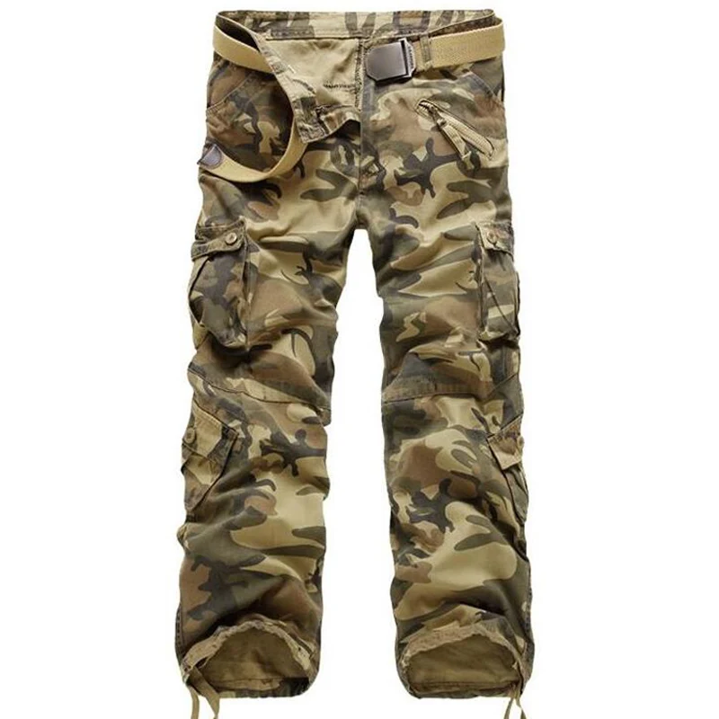 yellow camo Мужские красивые штаны высокого качества, повседневные свободные, с несколькими карманами, камуфляжные военные штаны, мужские уличные джоггеры размера плюс 55, длинные брюки - Цвет: yellow camo