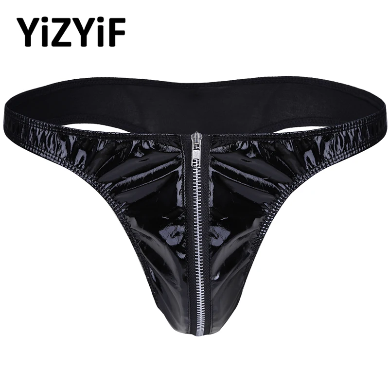 Sexy Men Latex Zipper Underpants Leather Bikini Briefs G-Strings Thongs Sissy Panties male underwear