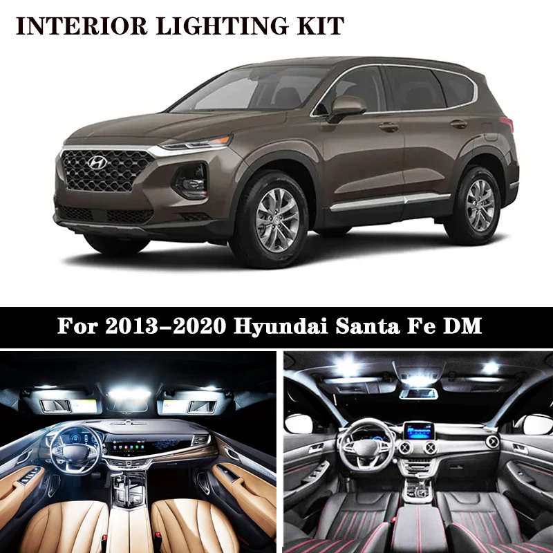 9x LED White Light Interior Package Kit For 2013-2017 Hyundai Santa Fe Tool