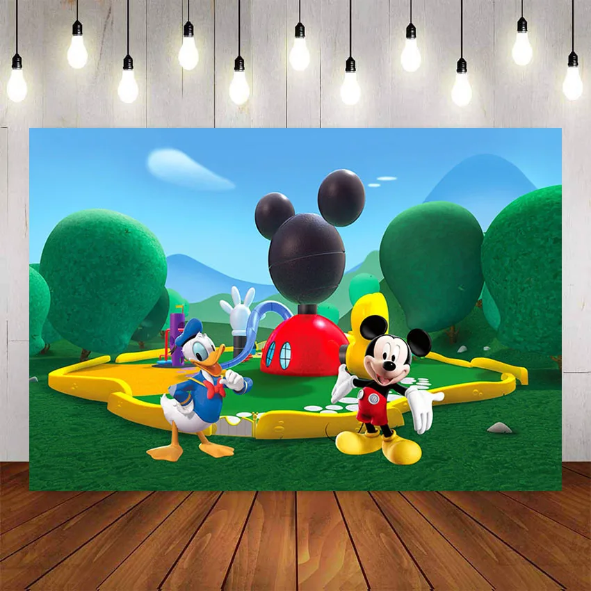 

NeoBack Custom Photography background Mickey Minnie Mouse Green Clubhouse Park Photo Studio Background Backdrop Vinyl