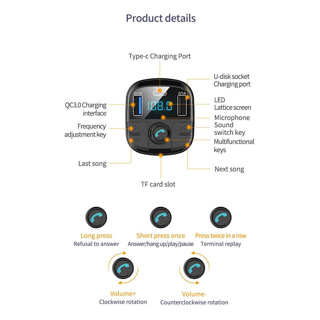 FM передатчик автомобильный беспроводной Bluetooth 5,0 комплект Авто MP3 плеер Поддержка U диск TF карта ЖК громкой связи