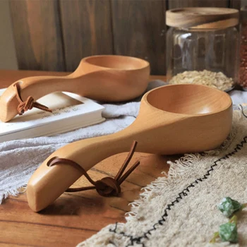 

Japan Style Portable Wooden Spoon Rice Scoop Sauna Water Ladle Bath Water Scoop Kitchen Utensil Tool Measuring Spoon Multifuncti