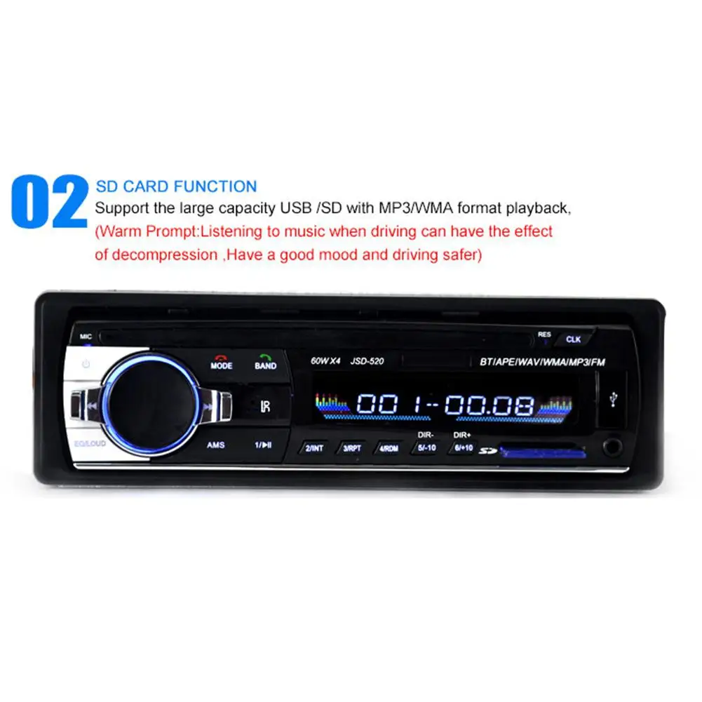 Bluetooth автомобильный mp3-плеер аудио стерео 4X60 Вт Автомагнитола 12 В в-dash 1 Din FM Aux вход Bluetooth приемник