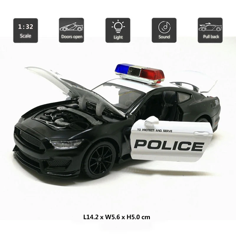HOMMAT 1:32 Масштаб Ford Shelby Mustang GT350 полицейский 911 игрушечный автомобиль модели литые под давлением металлические модели автомобилей игрушки для детей