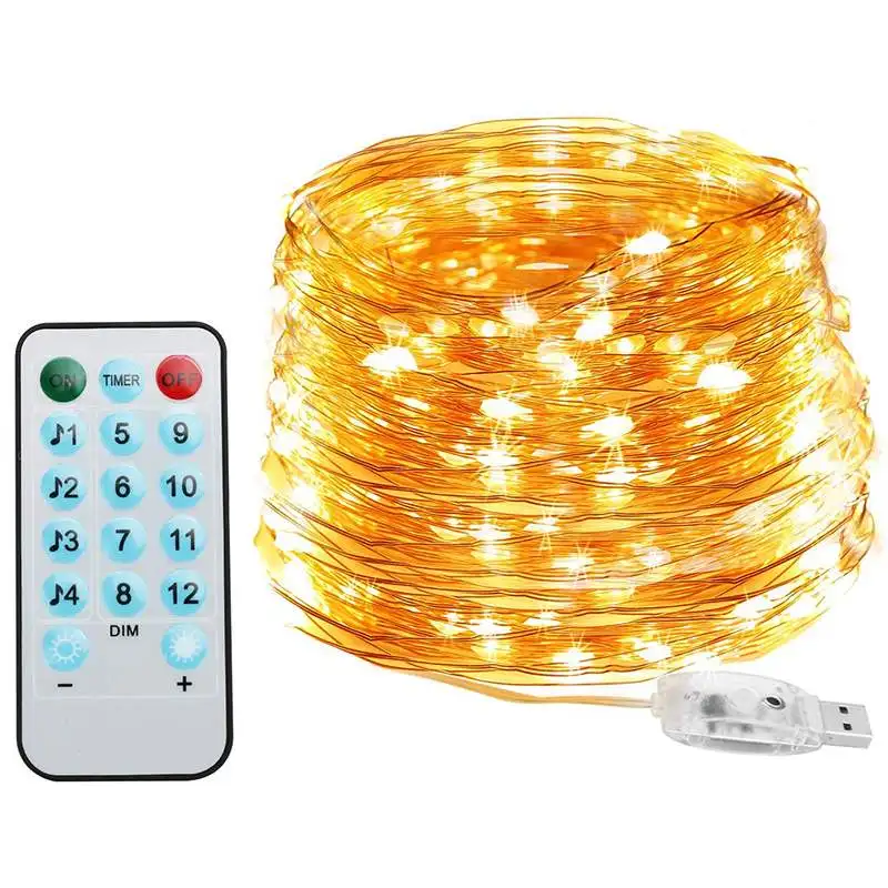 Светодиодный светильник-струна, музыкальный струнный светильник, 5 м/10 м, медный провод, светодиодный светильник-струна, s USB, уличный светодиодный Сказочный светильник, водонепроницаемый для Рождества - Испускаемый цвет: Warm White