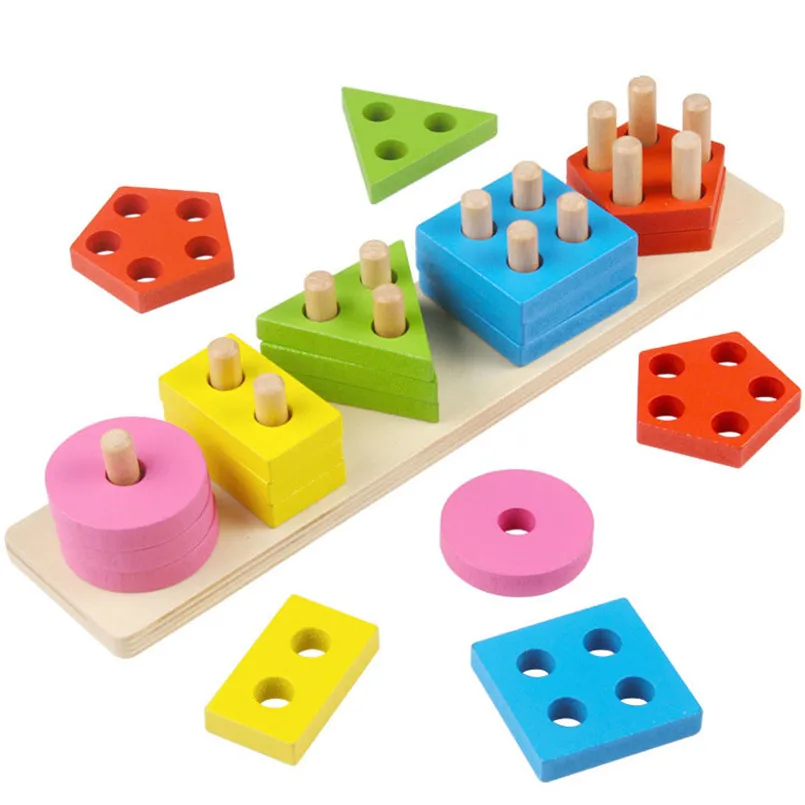 

Montessori Wooden Geometric Shapes Stacking Building Blocks Sorting Toy Educational Board Games Children Teaching Aid Wood Toys
