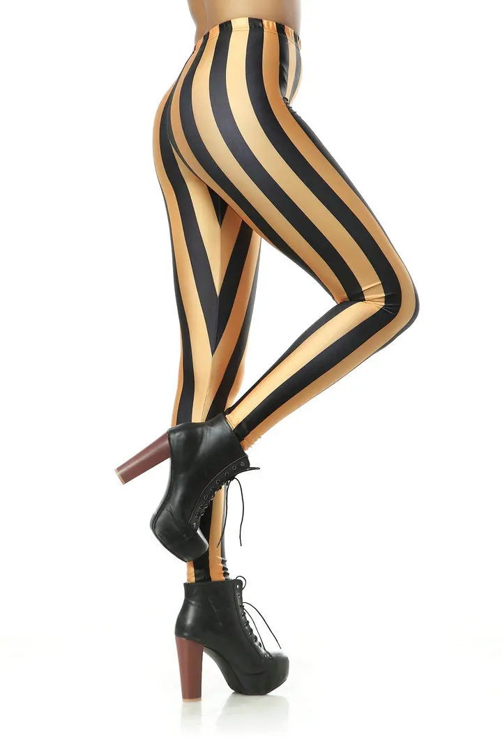 Sexy High Waist Elastic Leggings Fashion Yellow Black Stripe Print Trousers Casual Sports Fitness Leggings Slim Hip-Lift Pants tights for women