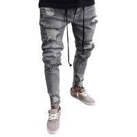 Plus Size Jeans for Men Fashion Knee Hole Stretch Destroyed Frayed Denim Pants Casual Skinny Gray Ripped Jeans Pantalones 1
