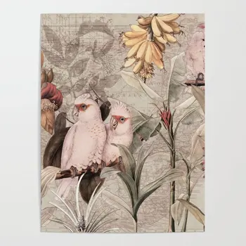 

Canvas Hd Printed Shabby-chic Home Decor Pink Birds Painting Poster Tropical Jungle Wall Art Floral Picture For Bedroom Modular