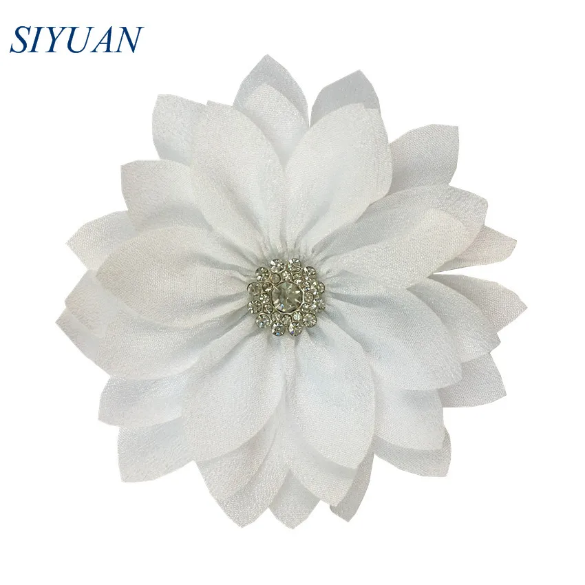 30pcs/lot 9cm Rhinestone Beaded Fabric Flower with Hair Clip Multy Layer Lotus Flower Fashion Hair Accessories TH300 - Цвет: 1-white
