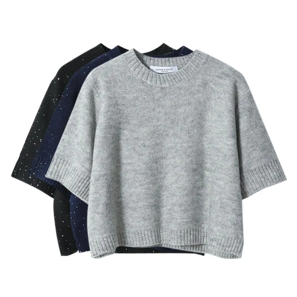 

2020Sweater Female Jumpers solid basic sweater Korean Style Loose Sweater Women Pullover Casual Half Long Sleeve Knit