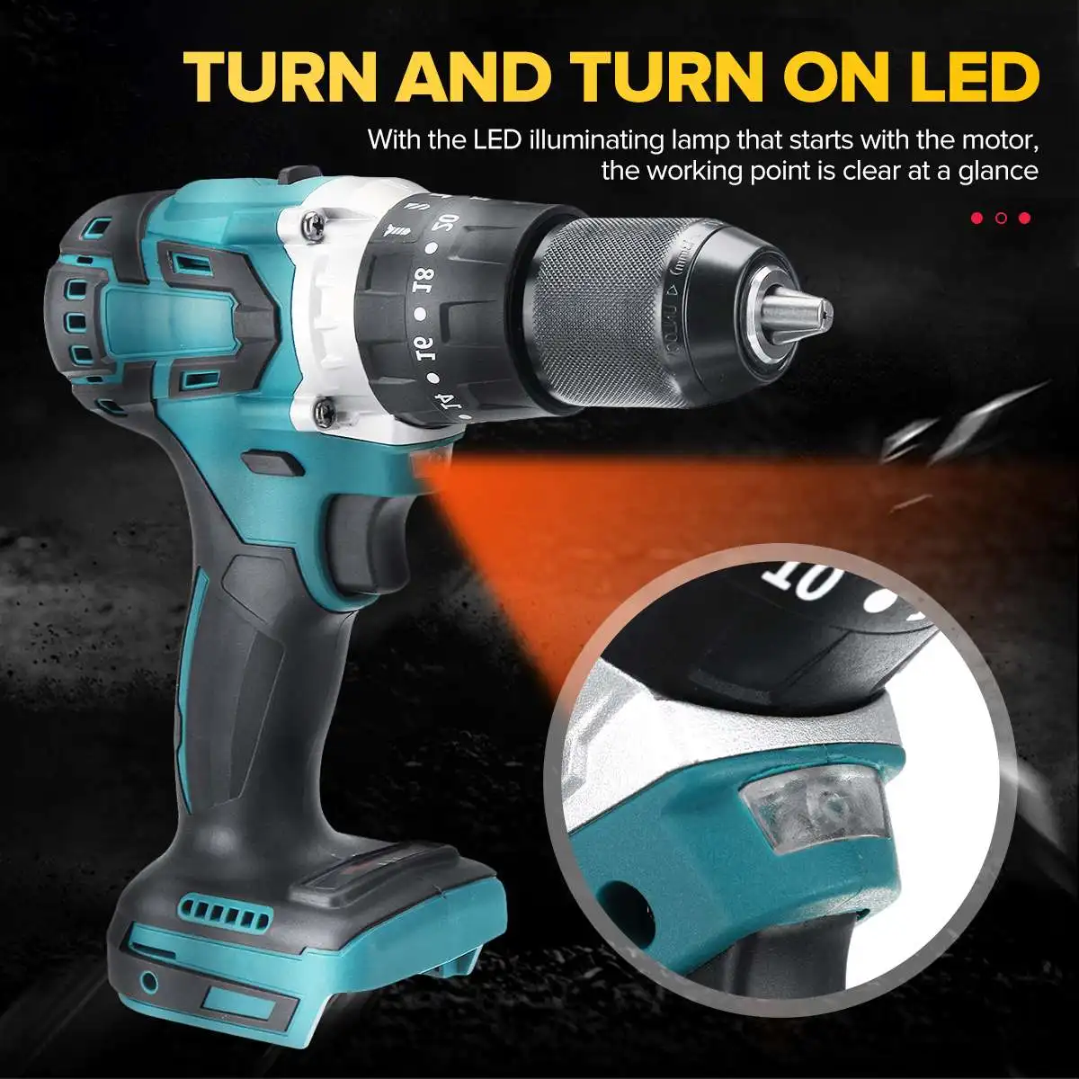 3 en 1 13mm 2 vitesses Brushless perceuse électrique marteau tournevis sans fil 20 + 3 couple perceuse à percussion outils pour Makita 18V batterie ► Photo 3/6