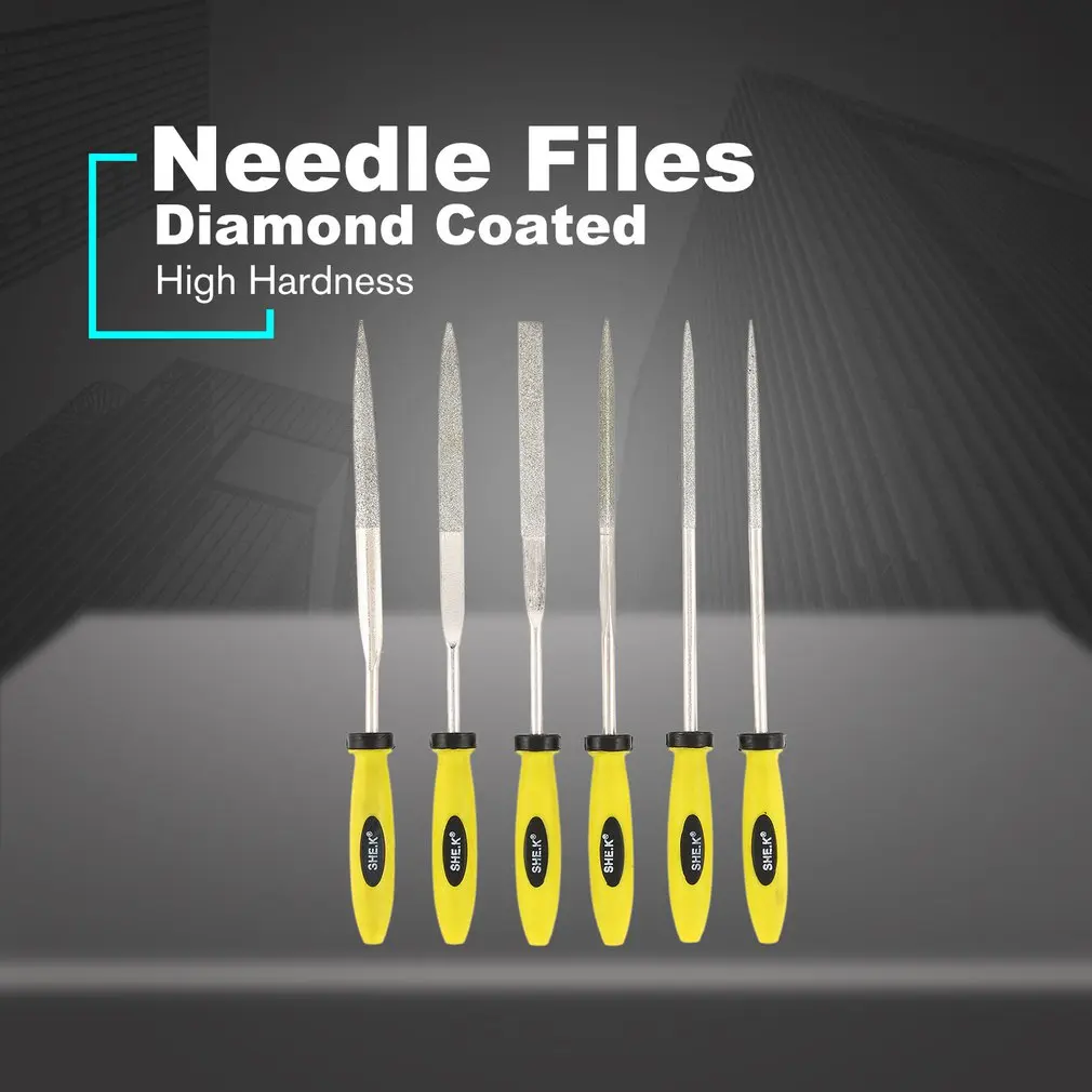 SHE.K 6PCS Diamond Needle File Set Metal Glass Stone Jewelry Mini Precision Woodworking Craft Carving Knife Assorted Rasp