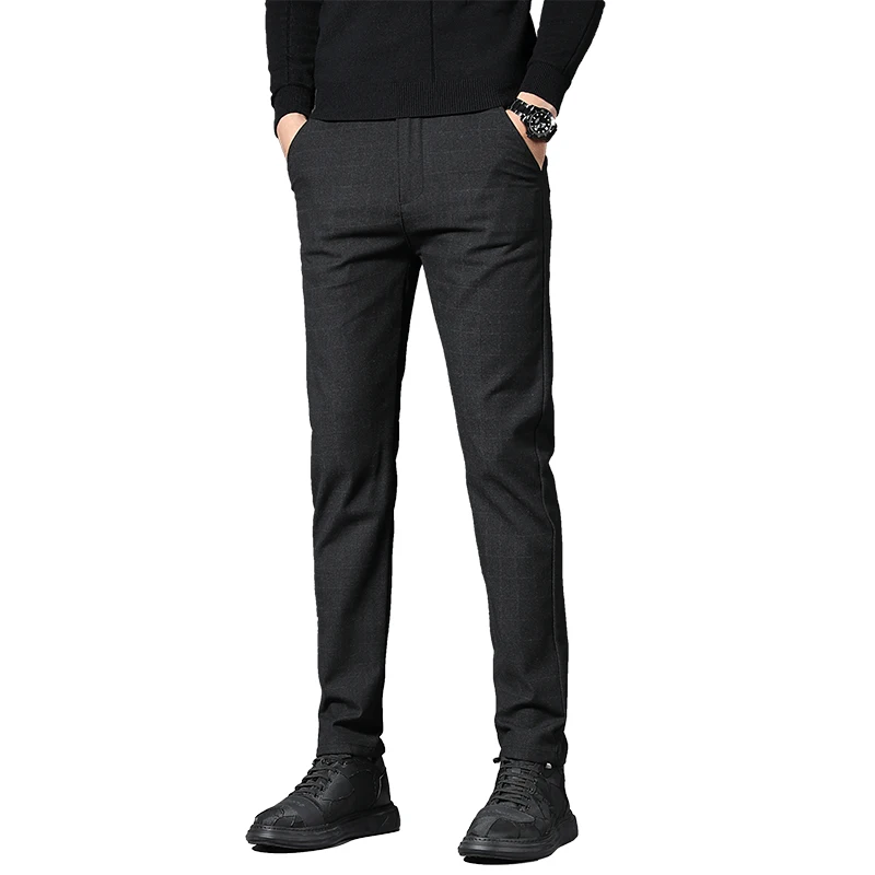 BINHIIRO, осенние мужские брюки, британский стиль, мелкозернистые, микро-эластичные, повседневные брюки, мужские, тонкие, модные, деловые, повседневные брюки, мужские, K638