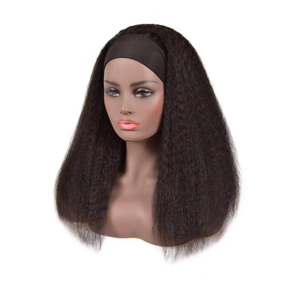 Yaki Kinky Straight Headbands Wigs Human Hair For Black Women 200% Density Remy With Random Gift Natural Color