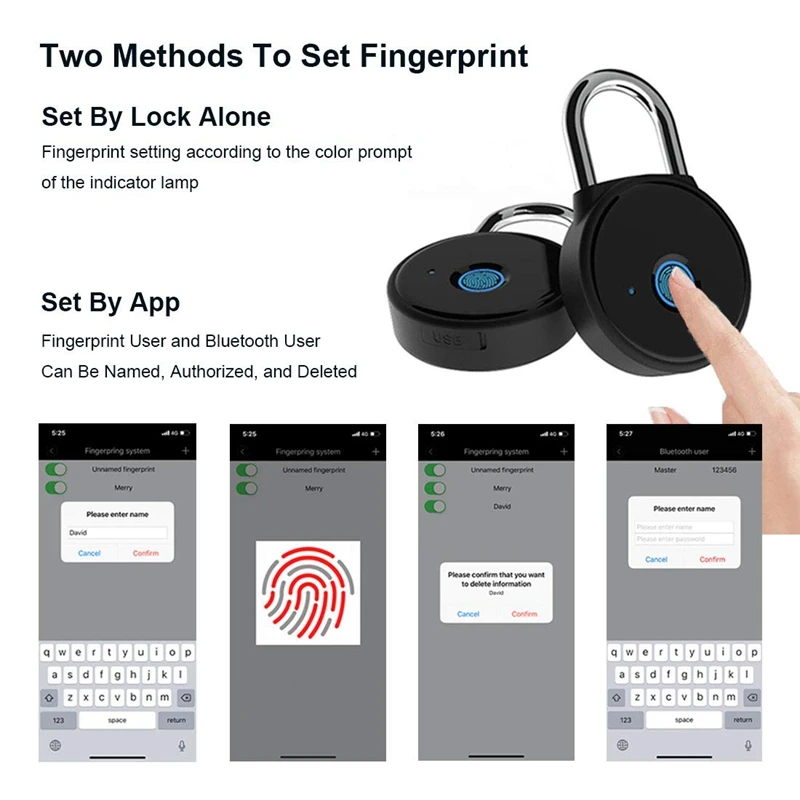FFYY-Fingerprint Padlock, Smart Padlock App No Registration Needed, Ip65 Weatherproof, Bluetooth Lock with Keyless Biometric Sui