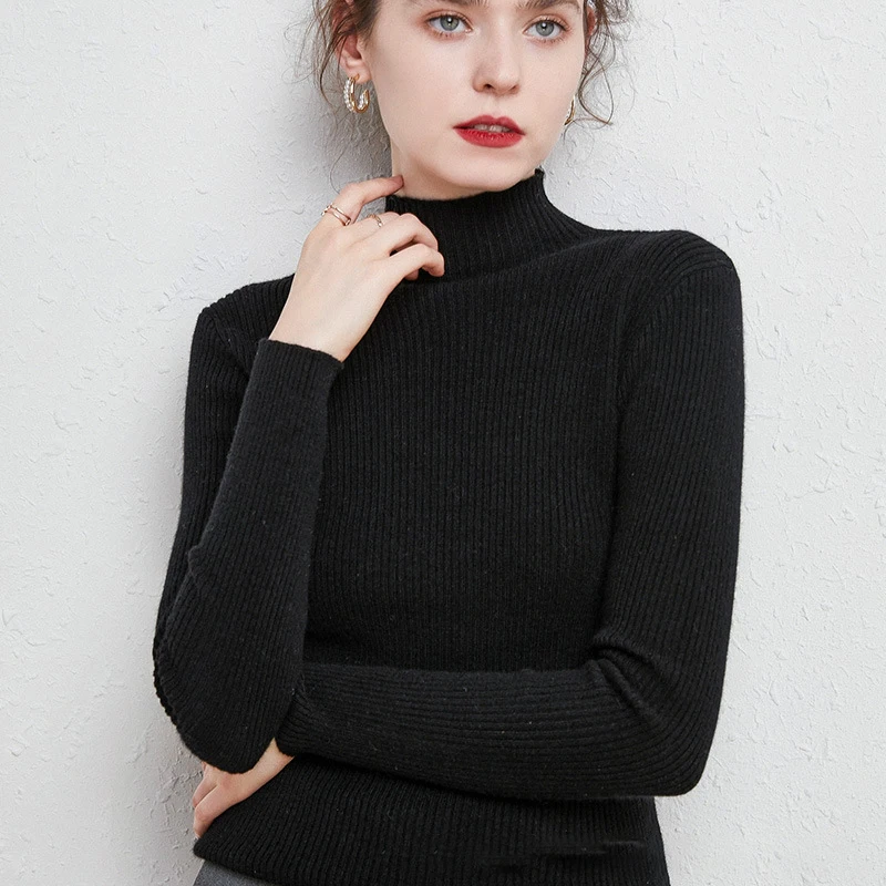 Fashion Women Half Turtleneck Sweaters Loose Winter Sloid Color Knitted Jumper Female Casual Basic Bottoming Pullover | Женская одежда