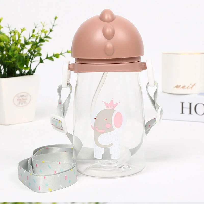 Coffee Strap Динозавр Детская бутылка для воды для кормления безопасная непротекающая чашка с двойной ручкой тренировочная откидная крышка Детская кружка для воды - Цвет: Coffee Strap