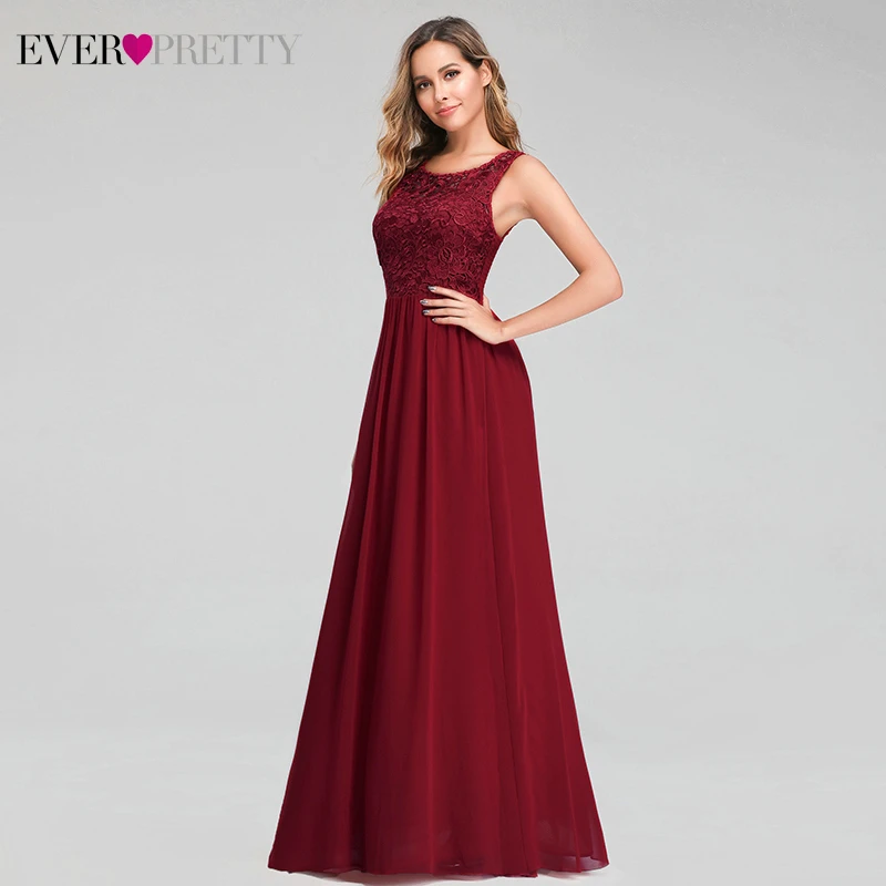 Элегантные бордовые вечерние платья для женщин Ever Pretty A-Line o-образным вырезом без рукавов кружевные вечерние платья Vestido Comprido