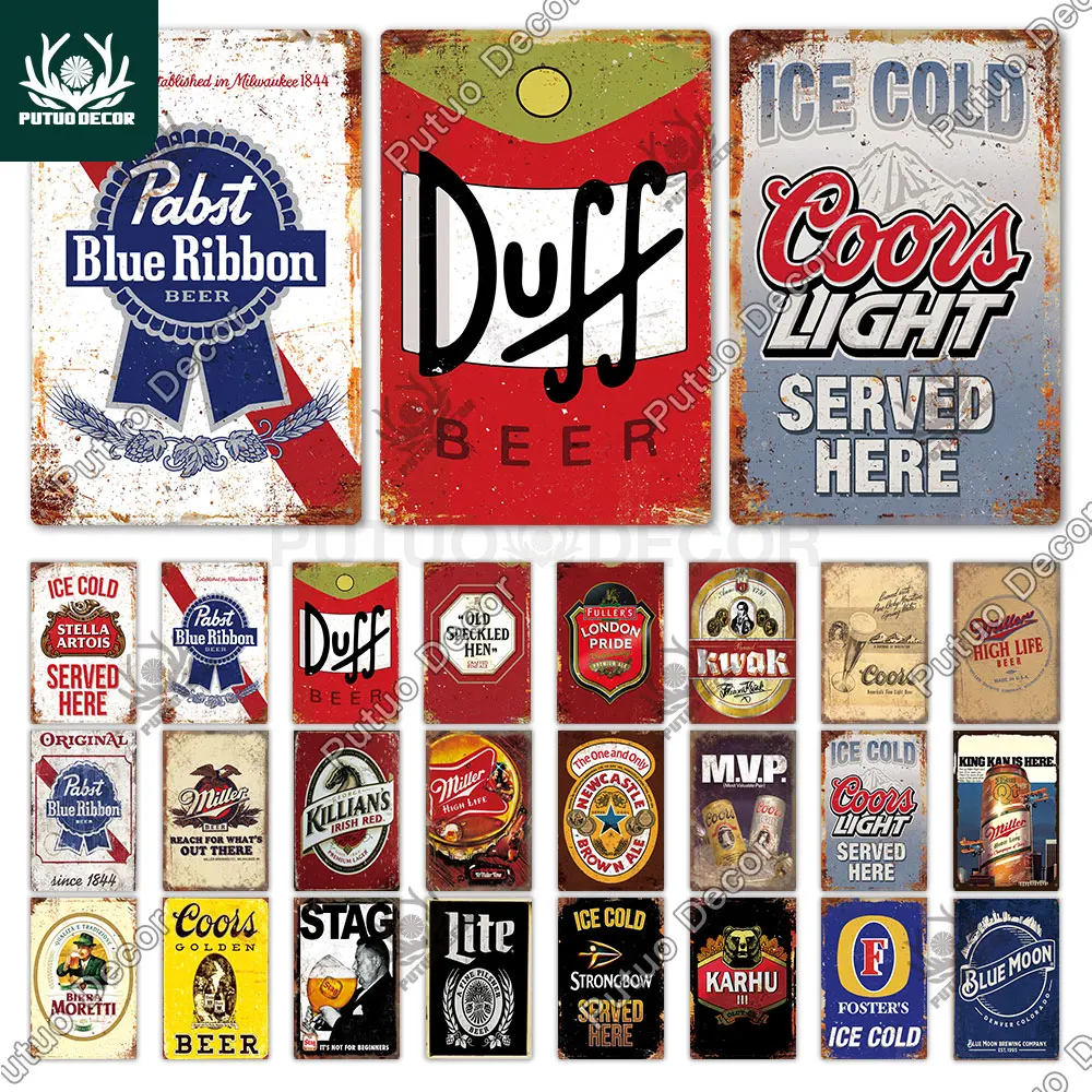 Putuo Decor Beer Plaque Metal Vintage Pub Sign Tin Plate Wall for Bar Club Man Cave Decorative Plates | Дом и сад