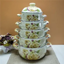 Фарфоровый эмалированный цветок, 5 горшков для супа, фритюрница с крышкой, окрашенная посуда общего назначения, суповые кастрюли, горшки для приготовления пищи