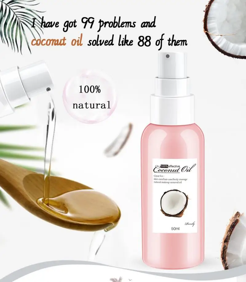 Coconut Oil Natural Makeup Remover Skin Care Hair Care Body Massage Oil Multi-functional Hair& Scalp Treatments Make Up Remove