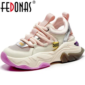 

FEDONAS 2020 Summer Cross Tied Genuien Leather Shoes Women Sneakers Popular Patchwork Platforms Shoes Running Sport Shoes Woman
