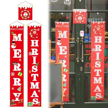 

High 3pcs Merry Christmas Banner Couplet Door Curtain Cloth Welcome Flag Hanging Ornament LG66