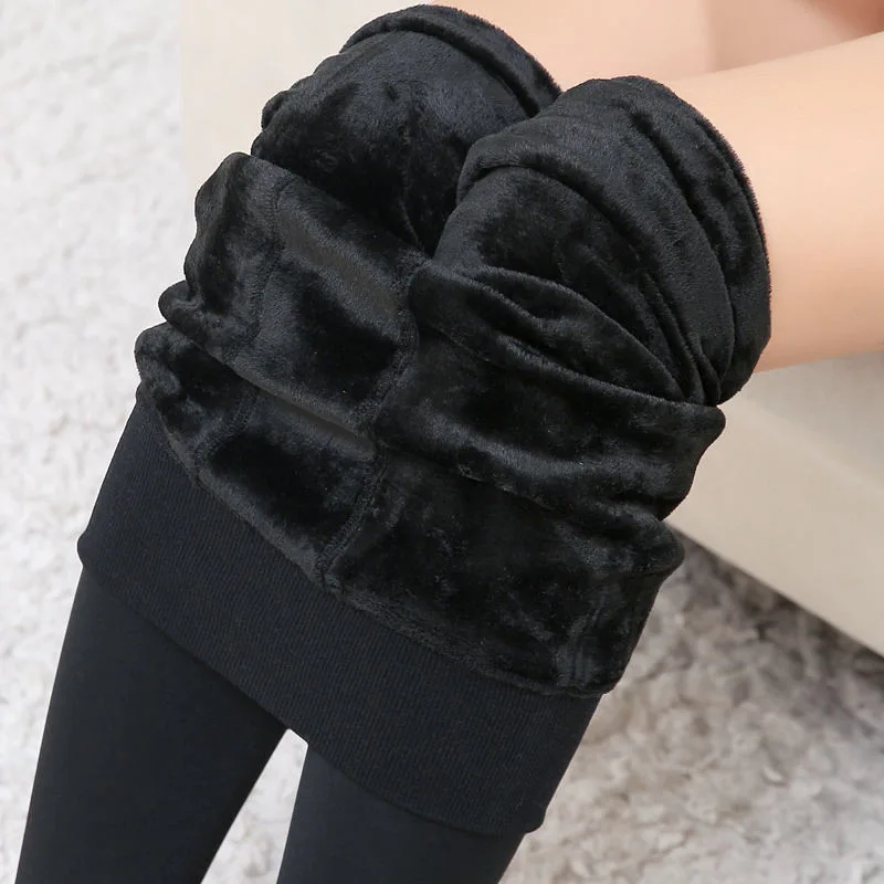 

NORMOV Warm Women's Plus Velvet Winter Leggings Ankle-Length Keep Warm Solid Pants High Waist Large Size Women Leggings