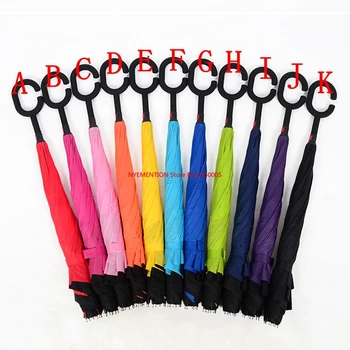 

40pcs/lot Reverse Double Layer Folding Inside Inverted Umbrella Long-Handle Umbrella Sunshade C-Shaped Handle Proof Ultraviolet