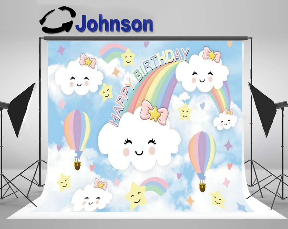 

Discount Rainbow Lovely Cloud Star Happy Baby Birthday photography studio background Computer print party backdrops