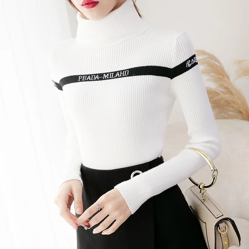 H han queen Turtleneck Sweater Women Fashion Autumn Winter Letter Tops Women Knitted Pullovers Long Sleeve Jumper Femme Clothing