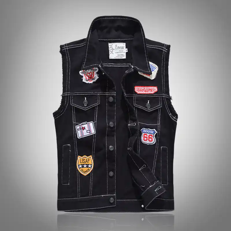 black sleeveless denim vest