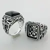 Real 925 Sterling Silver Vintage Rings For Men Natural Black Onyx Stone Square Shape Hollow Cross Flower Carved Punk Jewelry ► Photo 3/6