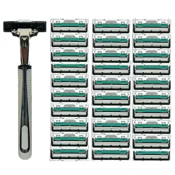 

New Men Handle Shaving Razor Shaver Replaceable Straight Manual Razor Beard Trimmer with 30pcs Double Layers Razor Blades 36111