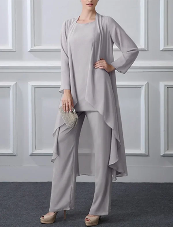 

Pantsuit / Jumpsuit Jewel Neck Ankle-Length Chiffon Mother of the Bride Dress Sleeveless