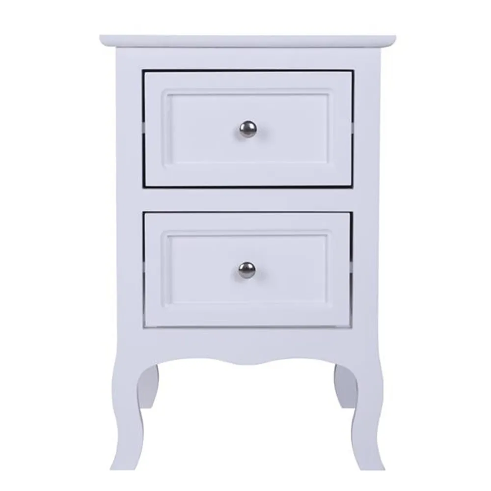 

Hot Sales Country Style Two-Tier Night Table Large Size White Solid wood Night Table For Bedroom