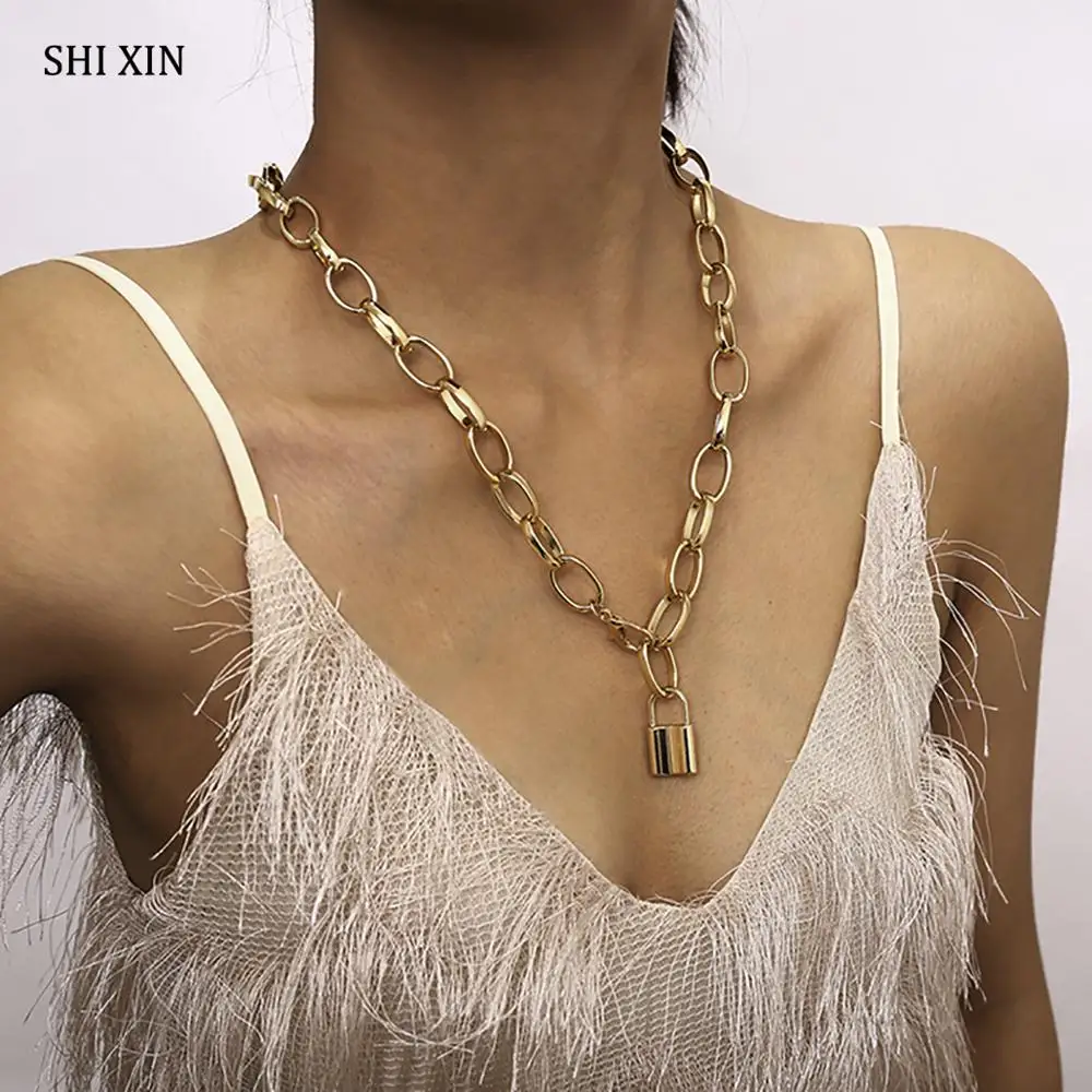 Женское Ожерелье с кулоном в стиле панк SHIXIN золотая цепочка хип хоп дизайнерское