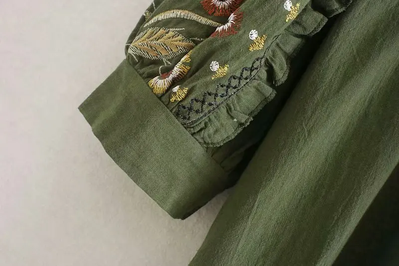 Everkaki Boho блузка с цветочной вышивкой Топы женские осенние хлопковые льняные рубашки элегантные женские топы и блузки женские Новинка