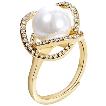 

gold plating pearl rings with Crystal