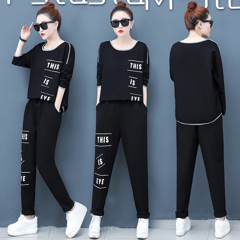 

Free mask 2 Piece Sets Women'S black Tracksuits Set Letter patch Plus Size Sweatsuit 4xl Top and Pants Two Piece Sportsuits