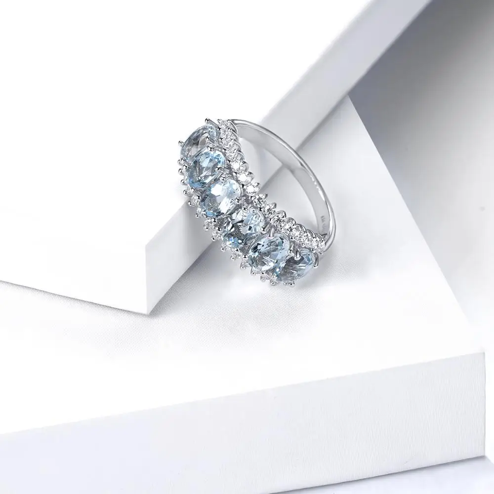 Hutang 2.48ct Натуральный аквамарин свадебные женские кольца твердые 925 пробы серебряные кольца синий драгоценный камень изящные элегантные ювелирные изделия подарок