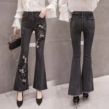 Новинка, расшитые бисером вышивка блесток, расклешенные джинсы с кисточками, обтягивающие женские растягивающиеся джинсы с колокольчиками, винтажные женские штаны, большие размеры