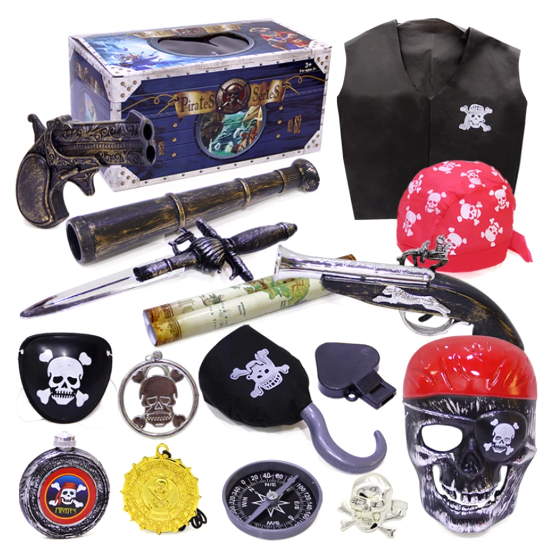

Pirate Theme Toys Supplier Party Toy Decoration Set Dress Up Toy Treasure Box Type B Children Age 3+ Birthday Gift Kid's Party