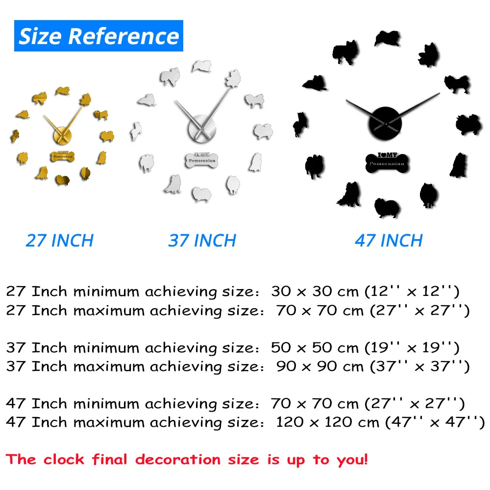 Собачья порода Померанский настенные часы Deutscher Spitz DIY бескаркасные настенные часы большая игла зеркальный эффект Pom акриловые большие часы времени