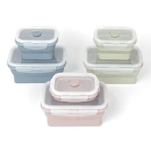 

Silicone Rectangle Lunch Box Collapsible Bento Box Folding Food Container Bowl for Dinnerware Tableware