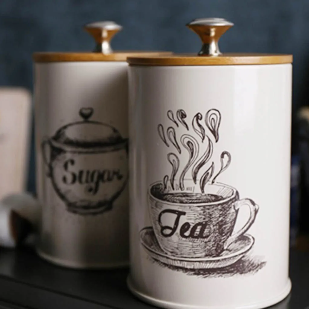 

Set of 3 Vintage Style Tea Coffee Sugar Canisters Kitchen Storage Pot Tin