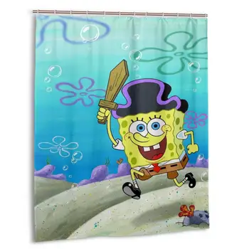 

Spongebob Squarepants Shower Curtains Fabric Bath Curtain Bathroom Decor with 12 Hooks 60" X 72"